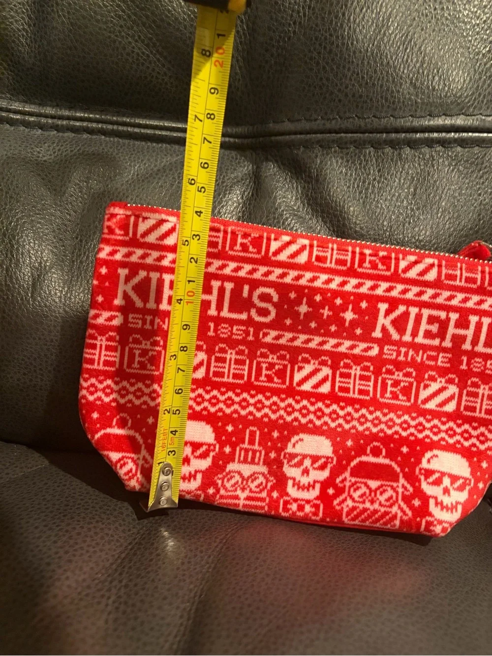Kiehl's Red and White Holiday Skull Cosmetic Pouch